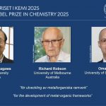 2025诺贝尔|澳、日、美3科学家凭金属有机骨架研究获化学奖