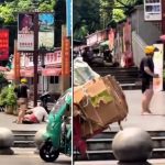 街头MMA︱与妇人争执湖南骑手遭脱光下身 网民:不要轻视中国大妈战力