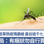 游泰注意|曼谷爆登革热疫情 病例破1,700宗 官方:出现症状勿自行买药