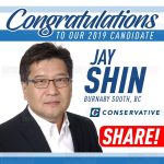 聯邦保守黨候選人申哲熙在本拿比南選區爭取支持