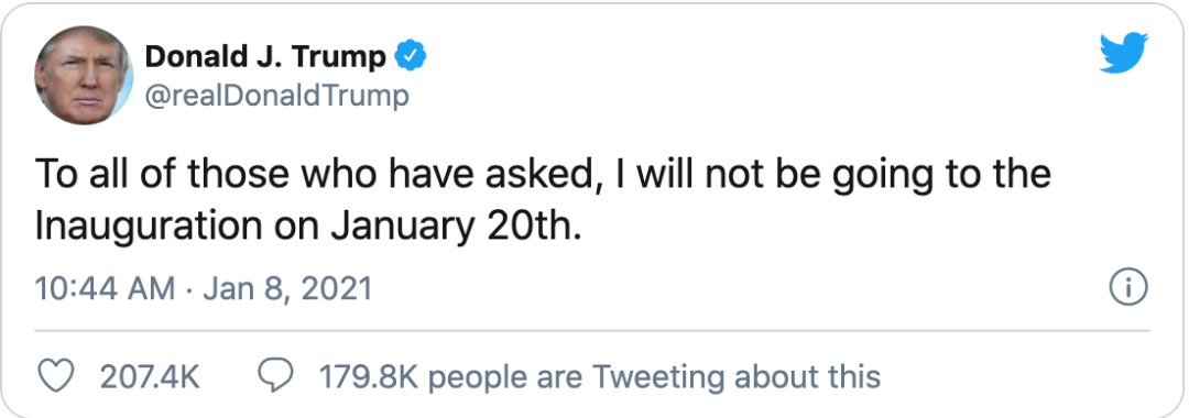 突发！特朗普宣布不会参加1月20日拜登就职典礼