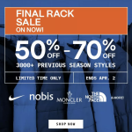 Sporting Life震撼Final Rack Sale,Moncler等大牌低至3折!